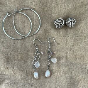 Sterling Silver Earring Bundle Hoops, Knots, Dangles.